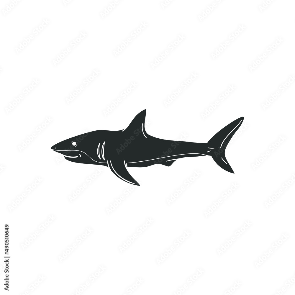 Obraz premium Shark Icon Silhouette Illustration. Aquatic Underwater Animal Vector Graphic Pictogram Symbol Clip Art. Doodle Sketch Black Sign.