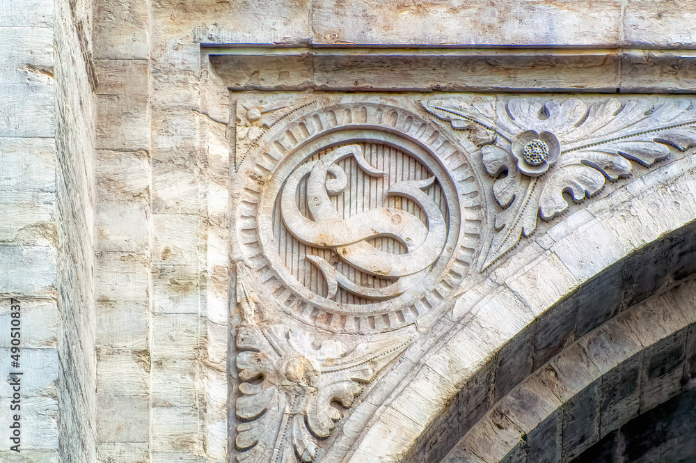 Traditional vintage decoration frequently used at facades of churches.