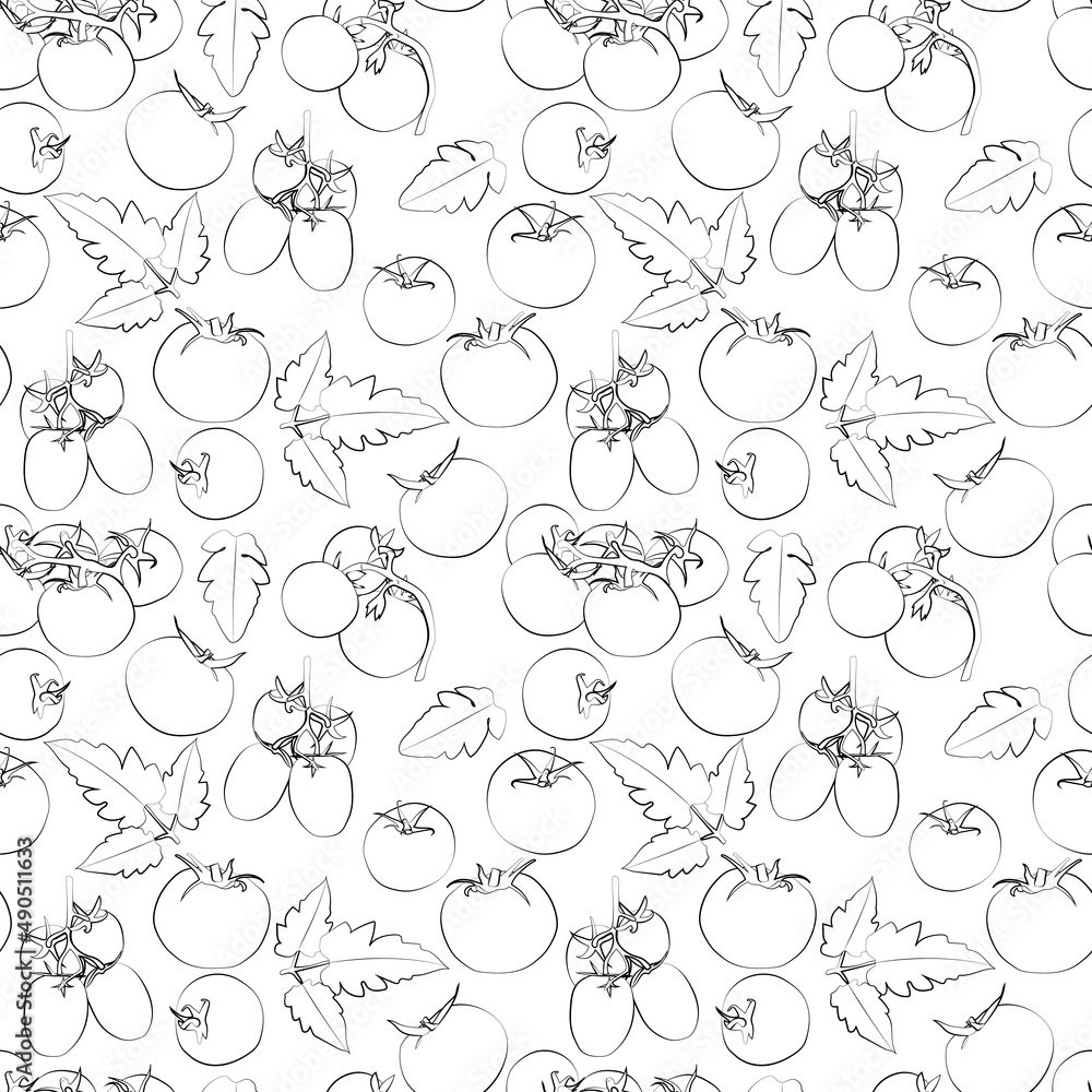 A set of seamless background. Vector line art style. Vegetable. Tomatoes. Isolated on white background. Black and white version. 1000x1000 A set of seamless background. Vector line art style. Vegetable. Tomatoes. Isolated on white background. Black and white version. 1000x1000