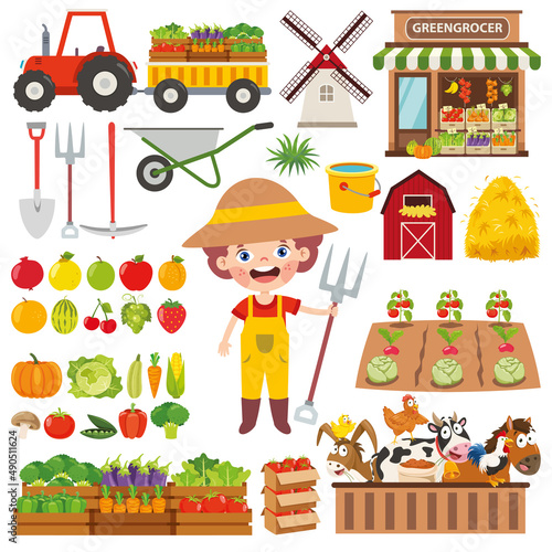 Set Of Various Farm Elements