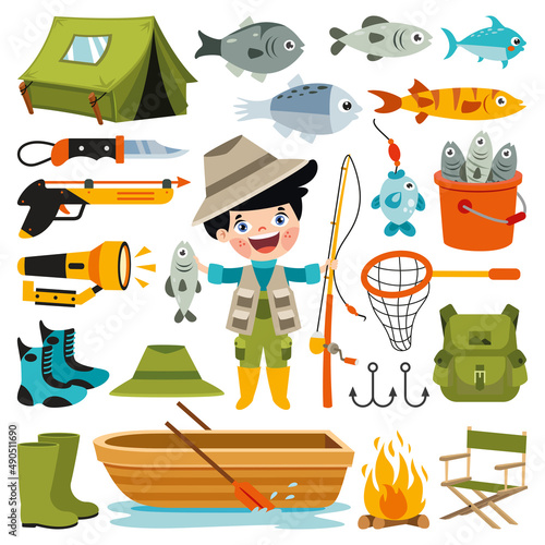 Set Of Various Fishing Elements
