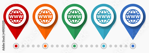 Web, www concept vector icon set, flat design internet pointers, infographic template easy to edit