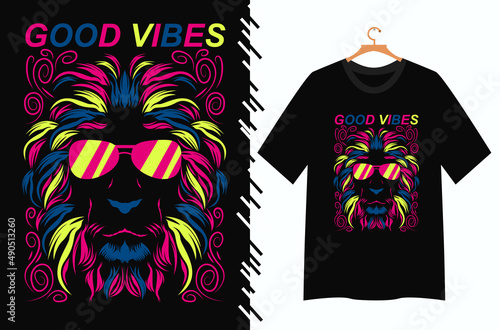 lion face good vibes t shirt design