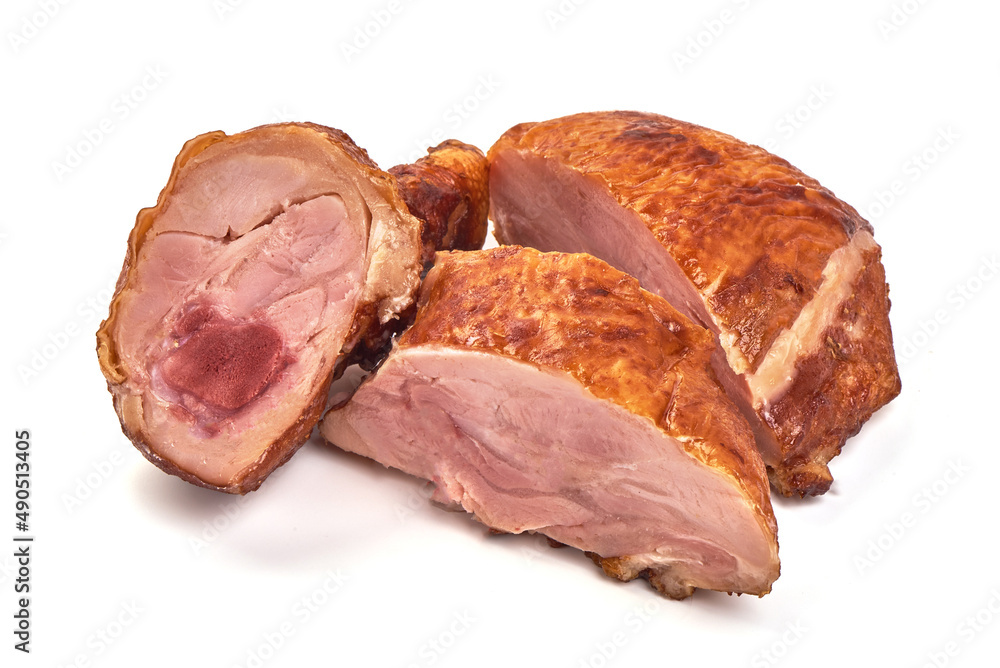 Smoked chicken fillet, isolated on white background. High resolution image. Smoked chicken fillet, isolated on white background. High resolution image.
