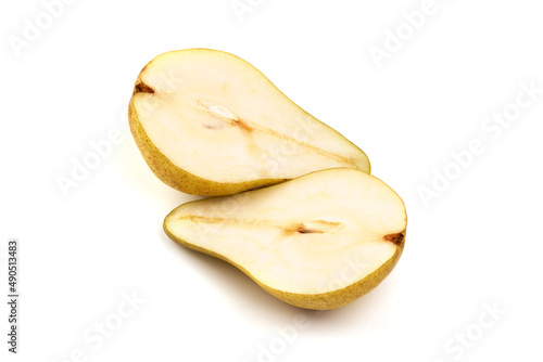Fresh Conference Pears, closeup, isolated on a white background.