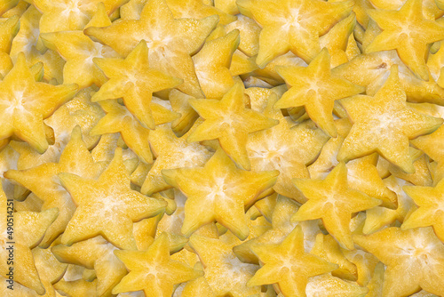 Background Of Are Flat Of Cut Star Fruit Raw Texture	