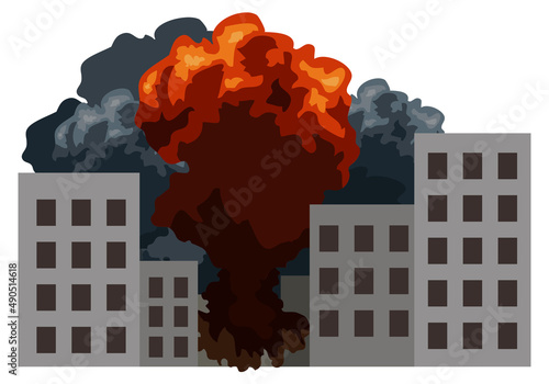市街戦　爆発　空爆 テロ 爆発 戦争のイラスト素材　ベクター