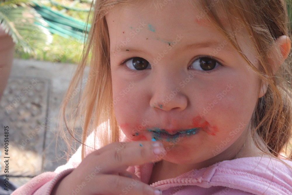 Messy/Dirty girl eating cake on her birthday Messy/Dirty girl eating cake on her birthday