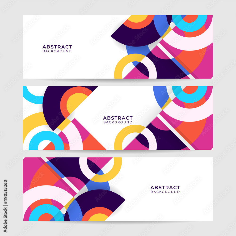 Set of Display abstract colorful memphis wide banner design background Abstract colorful memphis geometric business banner background. Vector illustration. Set of Display abstract colorful memphis wide banner design background Abstract colorful memphis geometric business banner background. Vector illustration.