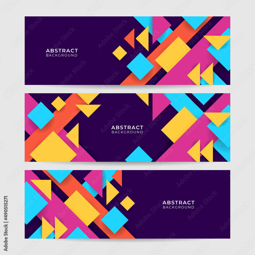 Set of Shape abstract colorful memphis wide banner design background Abstract colorful memphis geometric business banner background. Vector illustration.