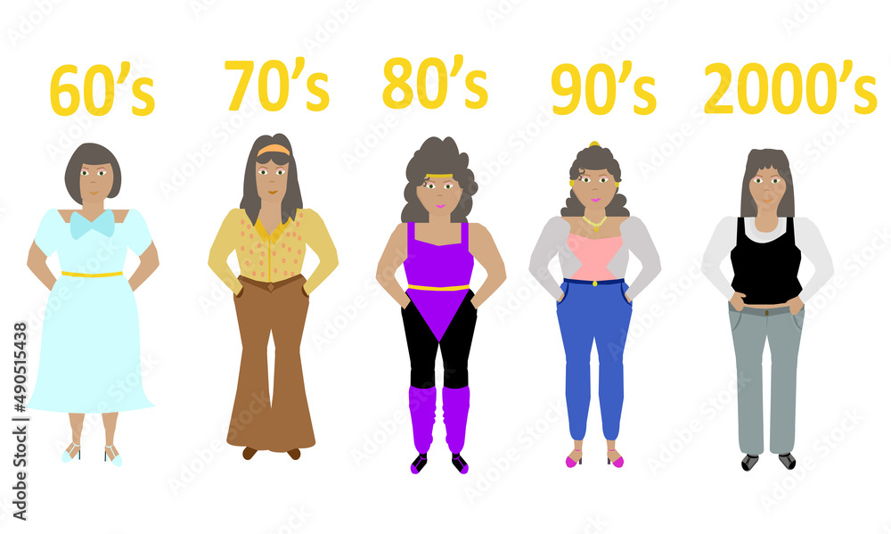 Obraz premium Fashion styles of different generations vector illustration, isolated on white background.