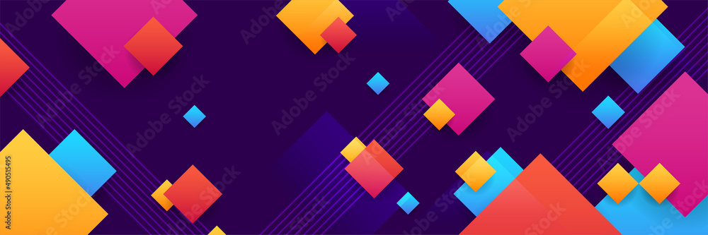 Display abstract colorful memphis wide banner design background. Abstract colorful memphis geometric business banner background. Vector illustration. Display abstract colorful memphis wide banner design background. Abstract colorful memphis geometric business banner background. Vector illustration.