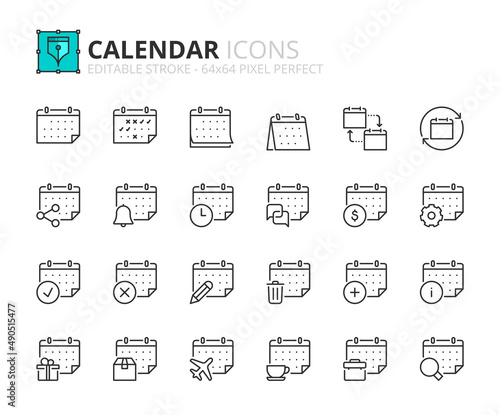 Simple set of outline icons about calendar.