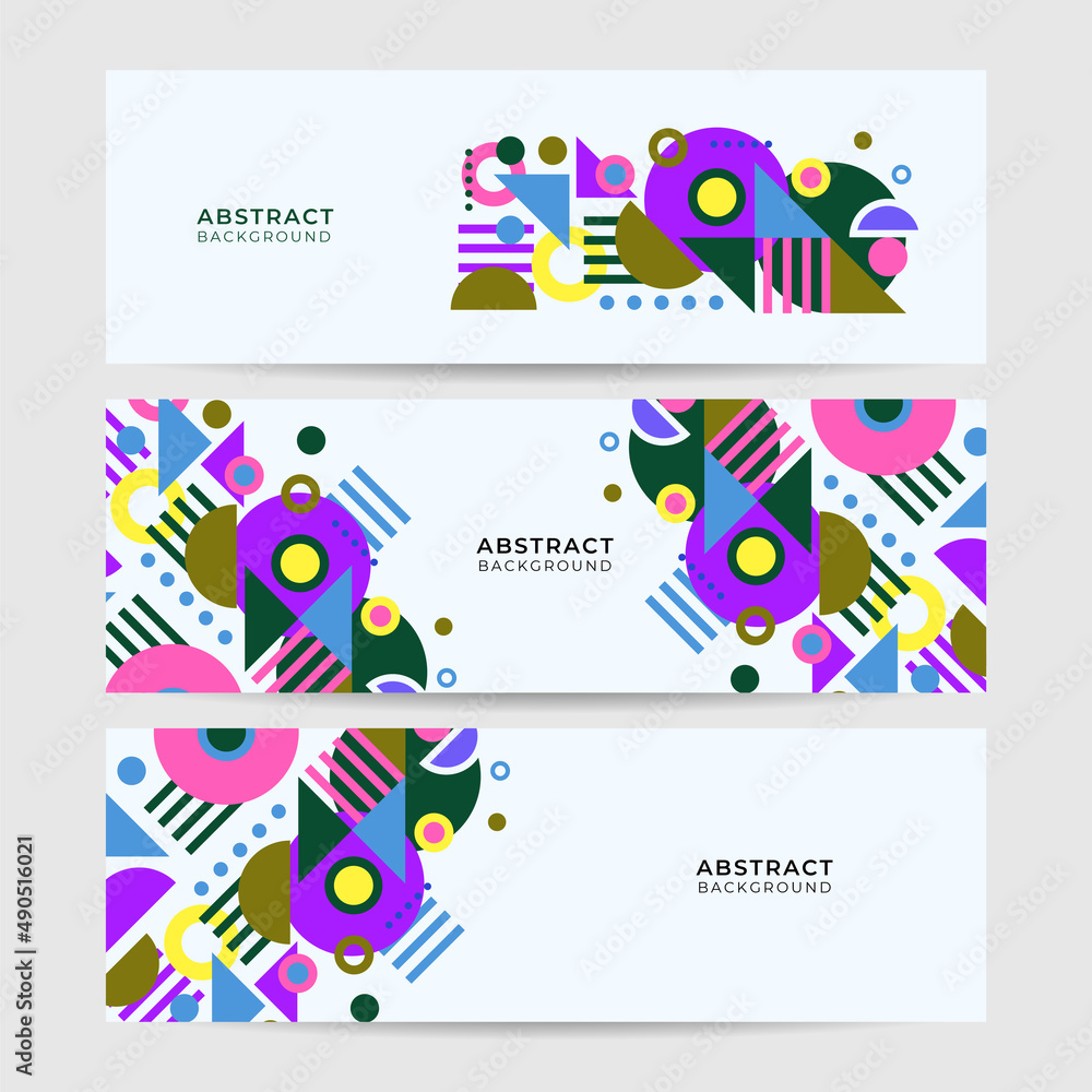 Set of Shape abstract colorful memphis wide banner design background. Abstract colorful memphis geometric business banner background. Vector illustration. Set of Shape abstract colorful memphis wide banner design background. Abstract colorful memphis geometric business banner background. Vector illustration.