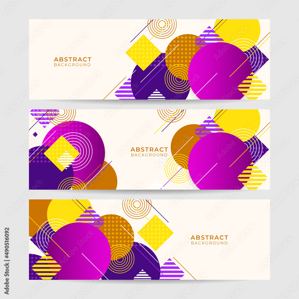 Set of Shape abstract colorful memphis wide banner design background. Abstract colorful memphis geometric business banner background. Vector illustration.