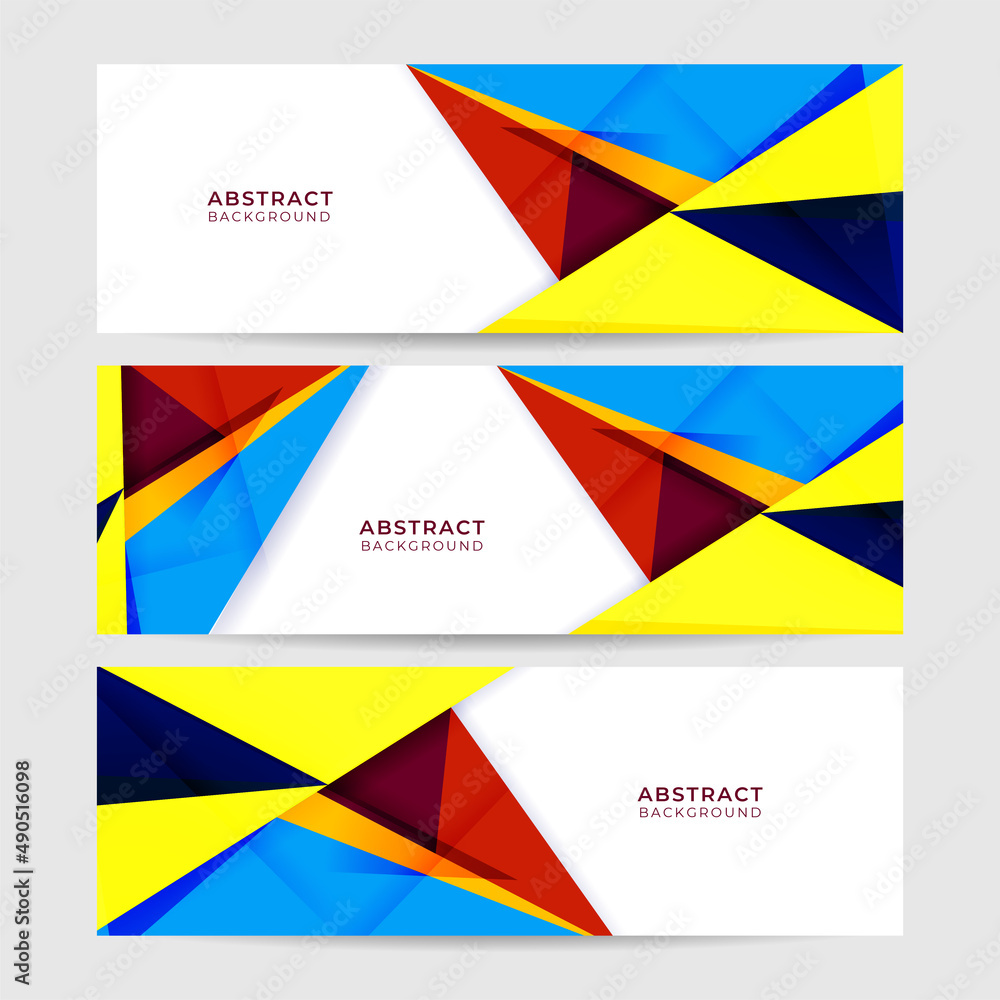Set of Triangle abstract colorful memphis wide banner design background. Abstract colorful memphis geometric business banner background. Vector illustration.