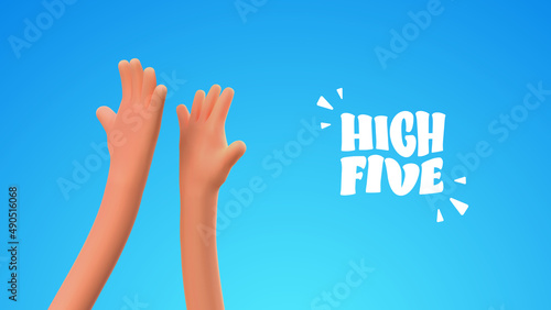 High five 3d cartoon hands vector illustration. Colleagues friendship. Teamwork business success Celebration of win