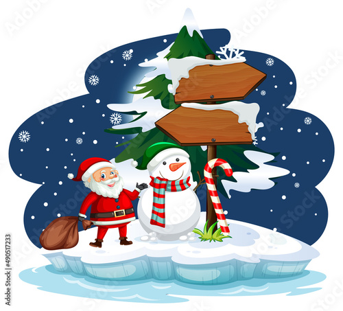Snowy night with Santa Claus and snowman