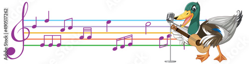 The duck play guitar, ukulele with music note