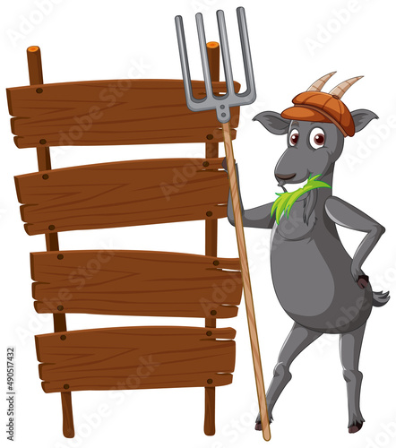 Isolated wooden signpost banner with goat