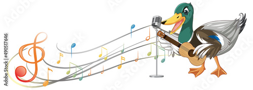 The duck play guitar, ukulele with music note