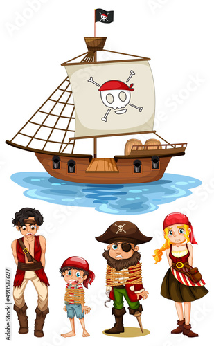 Set of different pirates cartoon characters