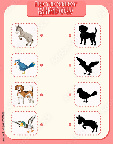 Matching Farm animal shadow worksheet