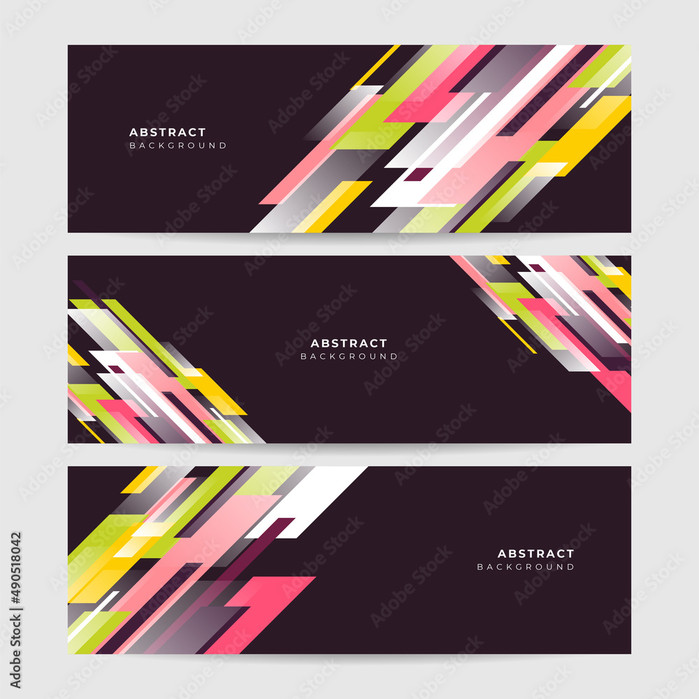 Set of Gradient stripes abstract black colorful memphis wide banner design background. Modern abstract geometric banner background.