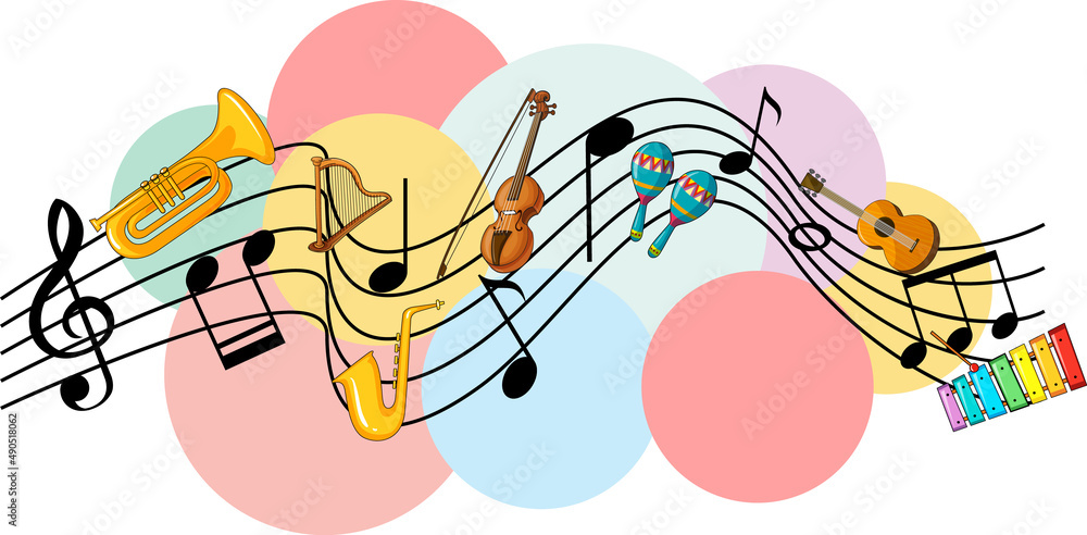 Fototapeta premium Music instrument with music notes on white background