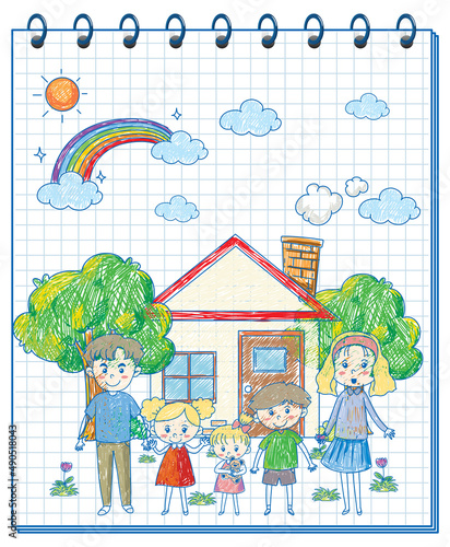 A notebook with a doodle sketch design with colour at the cover page