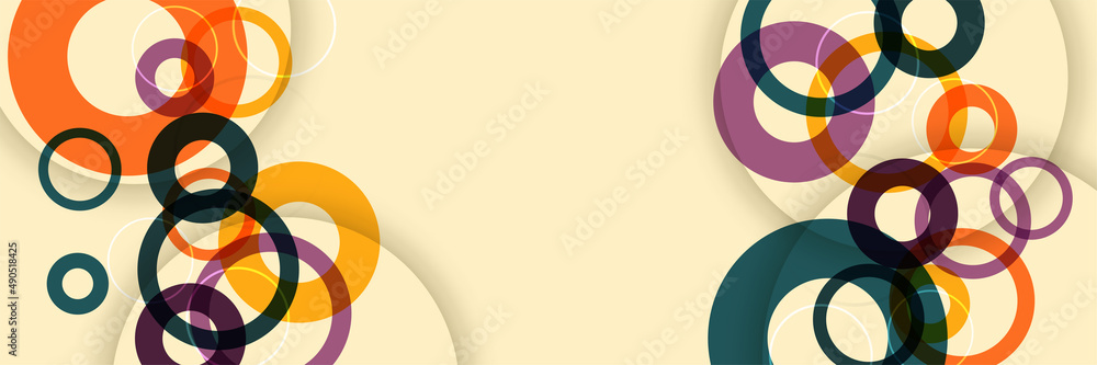 circle abstract colorful memphis wide banner design background. Modern abstract geometric banner background. circle abstract colorful memphis wide banner design background. Modern abstract geometric banner background.