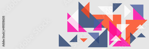 Set of Flat triangle abstract pink grey colorful memphis wide banner design background
