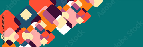 rounded rectangle abstract green orange colorful memphis wide banner design background