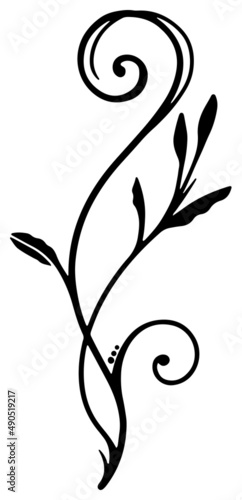 手描きのモノクロのツタ模様単品　ラスター素材