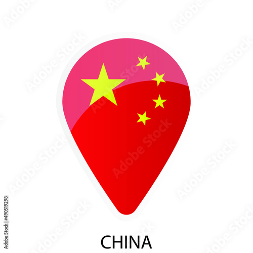 Free Download Glossy location pin flag of China icon. Simple isolated button. Eps10 vector illustration. - GFXLoad