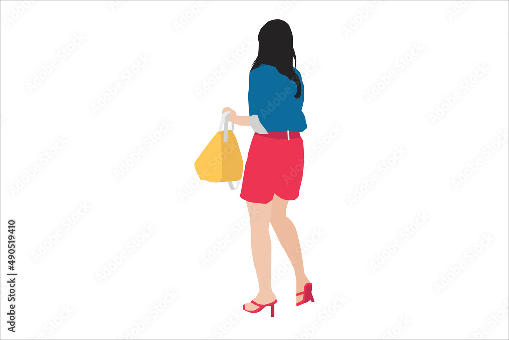 Vector illustration of casual women walking on the sidewalk