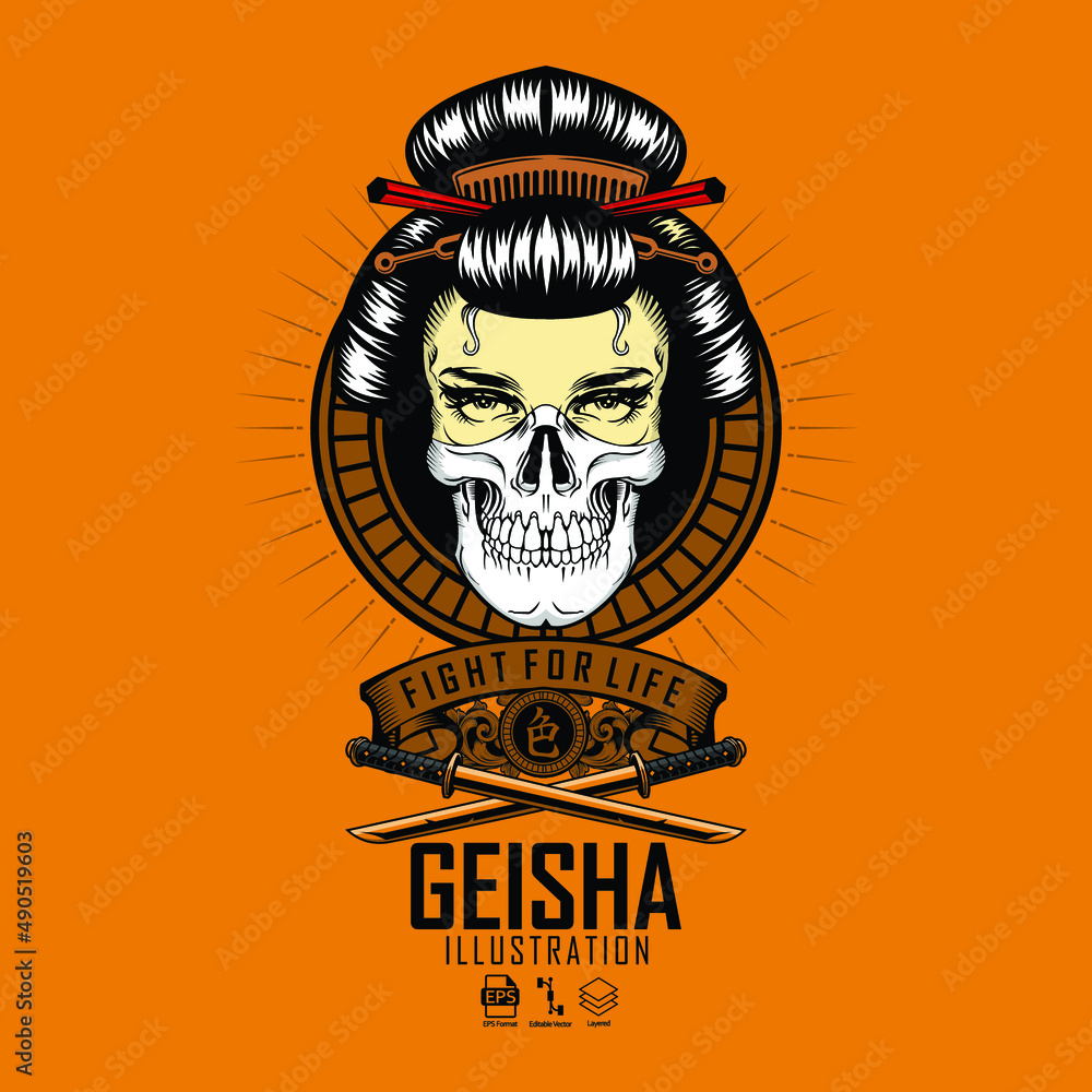 GEISHA ILLUSTRATION 1, WITH A YELLOW BACKGROUND
