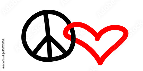Peace and love - vector international symbol of pacifism, disarmament, anti-war movement in simple doodle flat style
