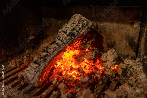 burning wood burning in a fireplace