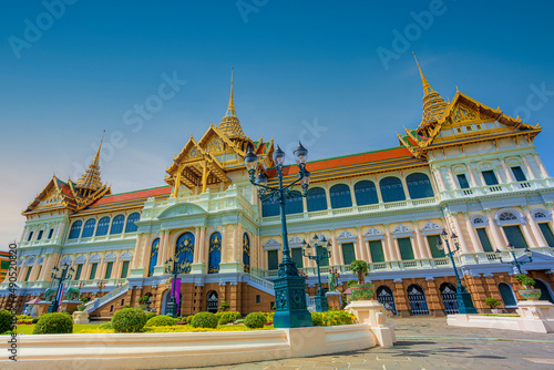 Wat Phra Kaew, Thailand,The beautiful Grand Palace of Bangkok attracts thousands of visitors and tourists every year. In the picture you can see some of these tourists, you can also see the palace 