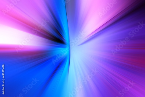 Abstract radial zoom blur surface of blue, lilac, pink tones. Bright juicy background with radial, radiating, converging lines. 