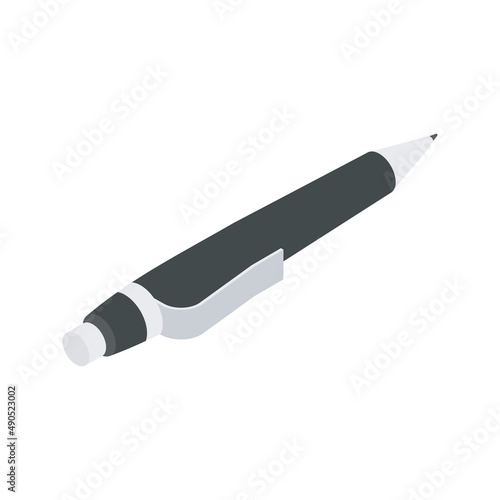 Traditional black ballpoint office business school education accessory isometric vector illustration. Metallic pen with ink for writing notes memo signature document study instrument isolated