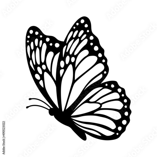 Monarch butterfly silhouette, side view. Vector illustration isolated on white background