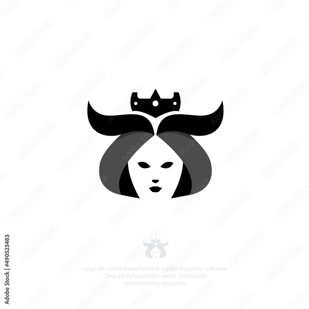 Evil girl face logo with style negative space suitable for many creative business orientation Evil girl face logo with style negative space suitable for many creative business orientation