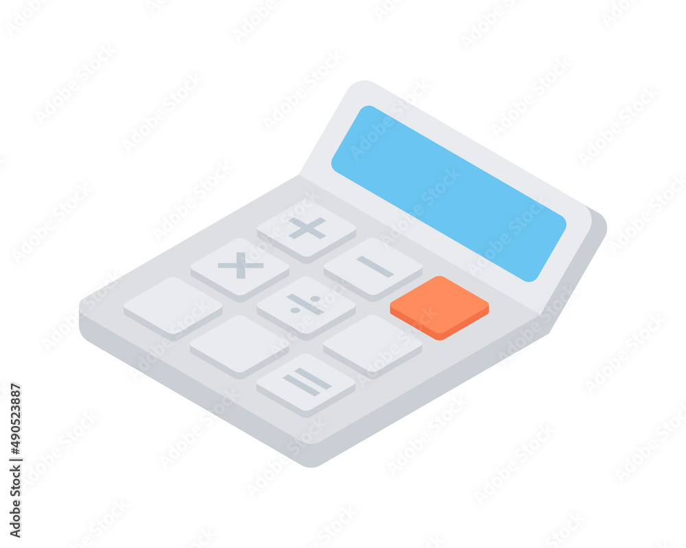 Retro electronic calculator with display and buttons isometric vector illustration. Vintage accounting device for balance financial mathematics calculating. Business educational equipment isolated Retro electronic calculator with display and buttons isometric vector illustration. Vintage accounting device for balance financial mathematics calculating. Business educational equipment isolated