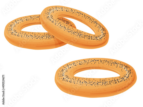 Bagel toast. Russian bakery product in cartoon style. Fresh healthy food.