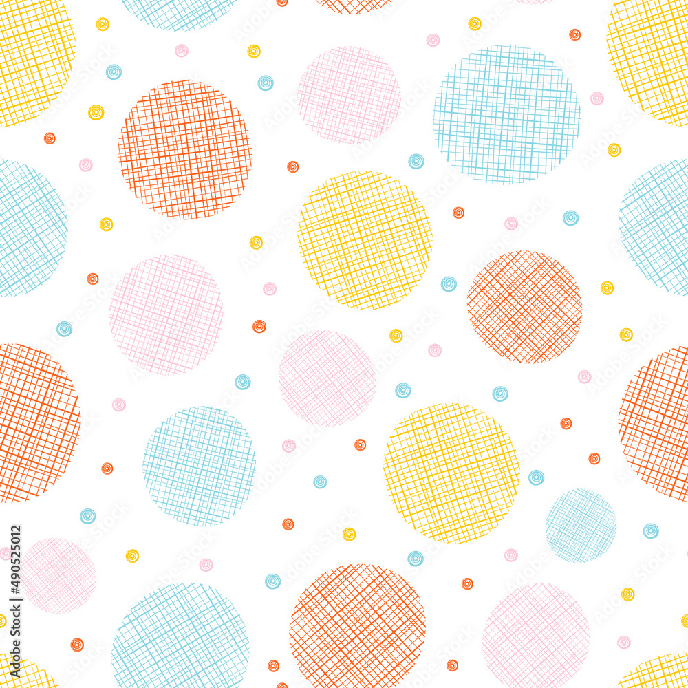 Circles seamless pattern background with hand-drawn elements.