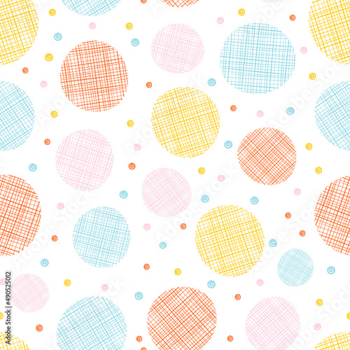 Circles seamless pattern background with hand-drawn elements.
