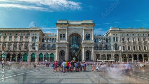 The Galleria Vittorio Emanuele II timelapse hyperlapse on the Piazza del Duomo Cathedral Square . photo