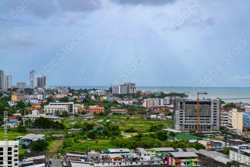 Thailand Pattaya city (Chonburi Province) landscape from drone view in the open sky with the daylight